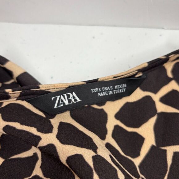 Zara Giraffe Brown Animal Print V Neck Long Sleeve Blouse Womens - Picture 7 of 7